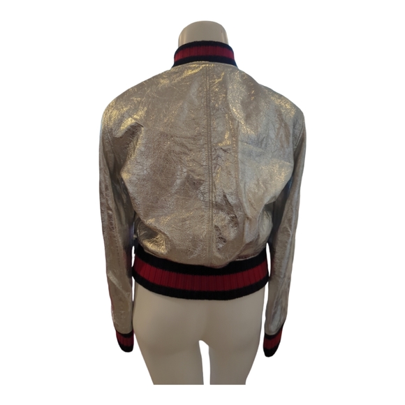 Gucci Resort 2016 Crackled Bomber Jacket Femme Silver IT 40 - Picture 9 of 10